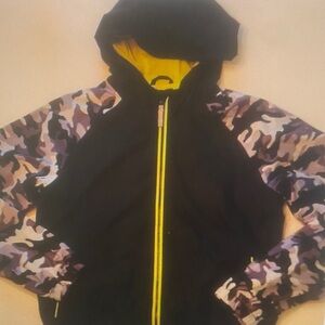Camouflage Hooded Jacket with Yellow Accents